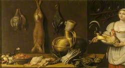A Cook with Vegetables and Game in a Larder