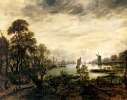 A River Scene with a Windmill