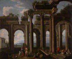 Architectural Capriccio, with the Ruins of a Doric Arcade and Corinthian Colonnade, with Lazzaroni and a Fortune-Teller