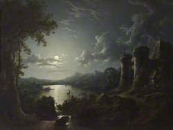 Moonlit River Landscape with a Monumental Gateway