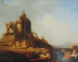 Landscape with Figures Bathing near Classical Ruins