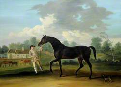 'Goldfinder', a Bay Hunter with a Groom and Other Horses