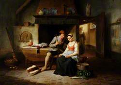 A Cottage Interior with a Man Courting a Maid