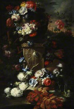 A Garland of Flowers with Ruined Masonry