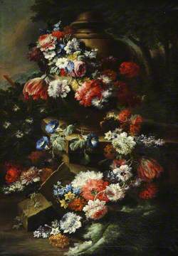 A Garland of Flowers Draped around an Urn