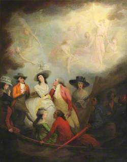 Allegorical Scene of the Reconciliation of the Prince of Wales (1762–1830), Later George IV, with Mrs Maria Anne Fitzherbert, née Smythe (1756–1837), Accompanied by Richard Brinsley Sheridan (1751–1816); Elizabeth Linley (1754–1792), Mrs Sheridan; Jacob Pleydell Bouverie (1749–1828), 2nd Earl of Radnor; and Elizabeth Stephens (1764–1833), Mrs William Hallett