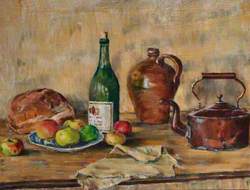 Still Life of Vessels, Bread and Apples, on a Table
