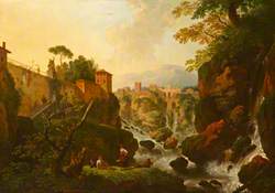 A Rocky Waterfall with City Walls (A Capriccio of Tivoli)