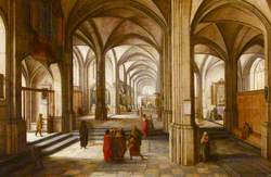 An Imaginary Church or Cathedral Interior (?), with a Biblical Scene