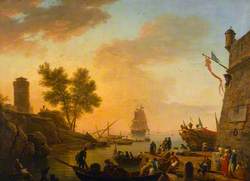 Evening: Habour Scene with Boats Being Unloaded and Spectators