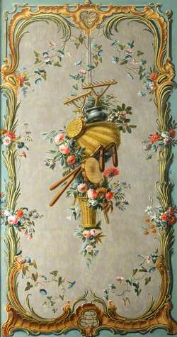 Decorative Wall Panel with Garden Implements, Tambourine and Flowers