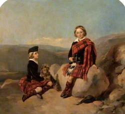George and Hugh Brodie as Children in Highland Dress on a Moor