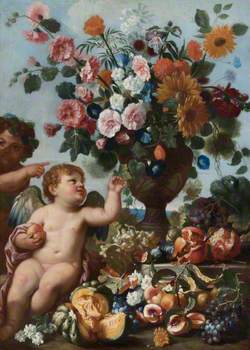 Putti with Fruit and an Urn of Flowers