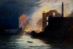 The Fire at The Mansion House, as it Appeared from the Swing Bridge at 2am on the 7 October 1895, Newcastle upon Tyne, Tyne and Wear