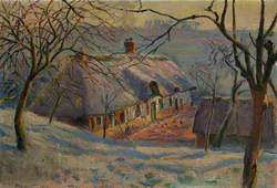 Thatched Cottage in Winter Snow