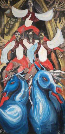 Abstract of Four Acrobats and Two Blue Horses