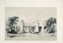 Lithograph  'Railway Bridge, Rugby', by J C Bourne, c 1839