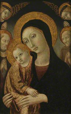 The Virgin and Child with Saints Jerome and Bernardin of Siena, and Two Angels Above