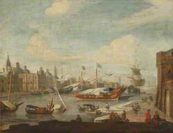 Capriccio View of Venice with Merchants and Barges