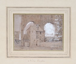 View of a house under an old aqueduct