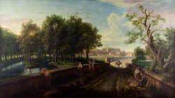 View of Eton from the Fifteen Arch Bridge, with Travellers and Other Figures
