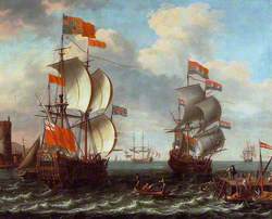 Men O'War and Shipping off a Jetty (The Departure of Charles II from Scheveningen, 23 May 1660)