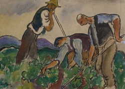 Three Men Working in a Field