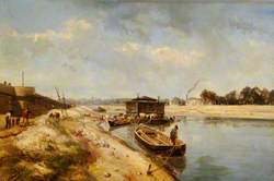 River Scene with Barges and Figures