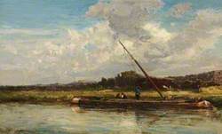 River Scene with Barges