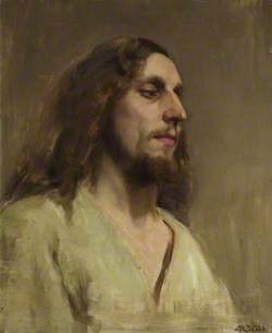 Portrait of a Young Man with a Beard, Long Hair and Dressed in a White Robe