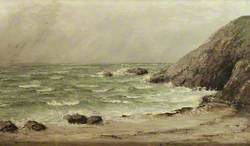 Rocky Coast Scene in Rain