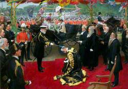 Knighting of Sir William Smith Crossman, Lord Mayor of Cardiff, by Edward VII, 13th July 1907