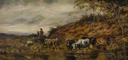 Cattle Crossing a River with a Drover