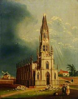 Christ Church, Doncaster, South Yorkshire, from the West, Showing the Spire Struck by Lightning