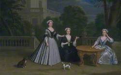 Three Ladies of the Leman Family and their Dogs on a Terrace