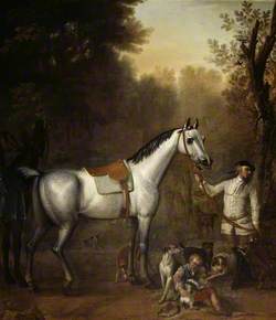 Viscount Weymouth's Hunt: A Groom holding a Saddled Grey Hunter with Hounds and Terriers