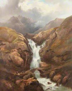 A Mountain Scene with a Waterfall