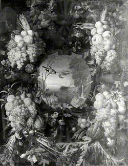 Garland of Fruit Surrounding a Cartouche Opening onto a Landscape