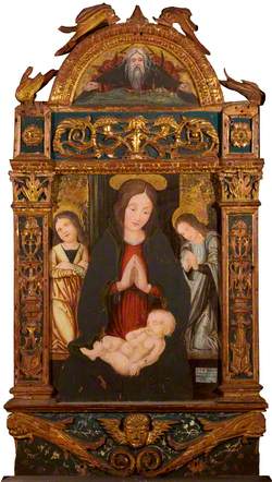 The Virgin and Child (main panel); God the Father (lunette) (one side of two-sided panel)