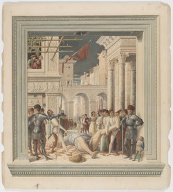 Copy after the painting Death of St Christopher by  Andrea Mangtegna in the Eremitani, Padua