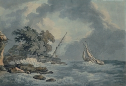 Vessel in a breeze nearing a point of land