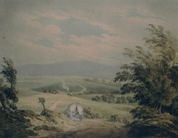 Hilly landscape with waggon