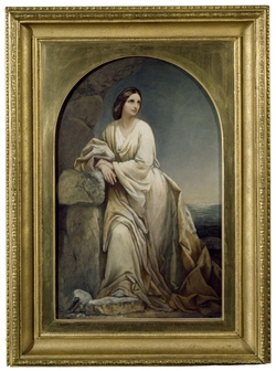 Trust: A female figure leaning on a rock