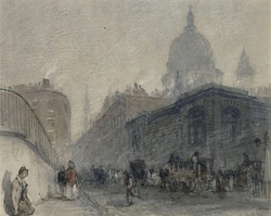 Solitude: View of Newgate Street, looking east, showing the old prison and St. Paul's