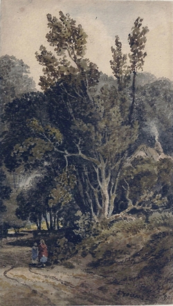 A road through a wood, with figures