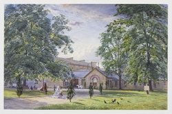 Sir James Pennethorne's office building (the 'junction') in 1863, after the erection behind it of the Residences