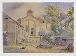 View of Victoria and Albert Museum, Brompton Park House and wooden huts from the west