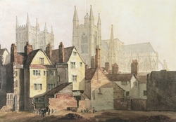 St. Margaret's, Westminster, and the abbey with old buildings in the foreground