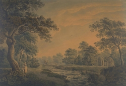 Landscape with stream and bridge