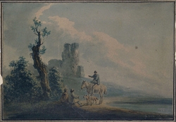 Landscape with ruined castle and figures